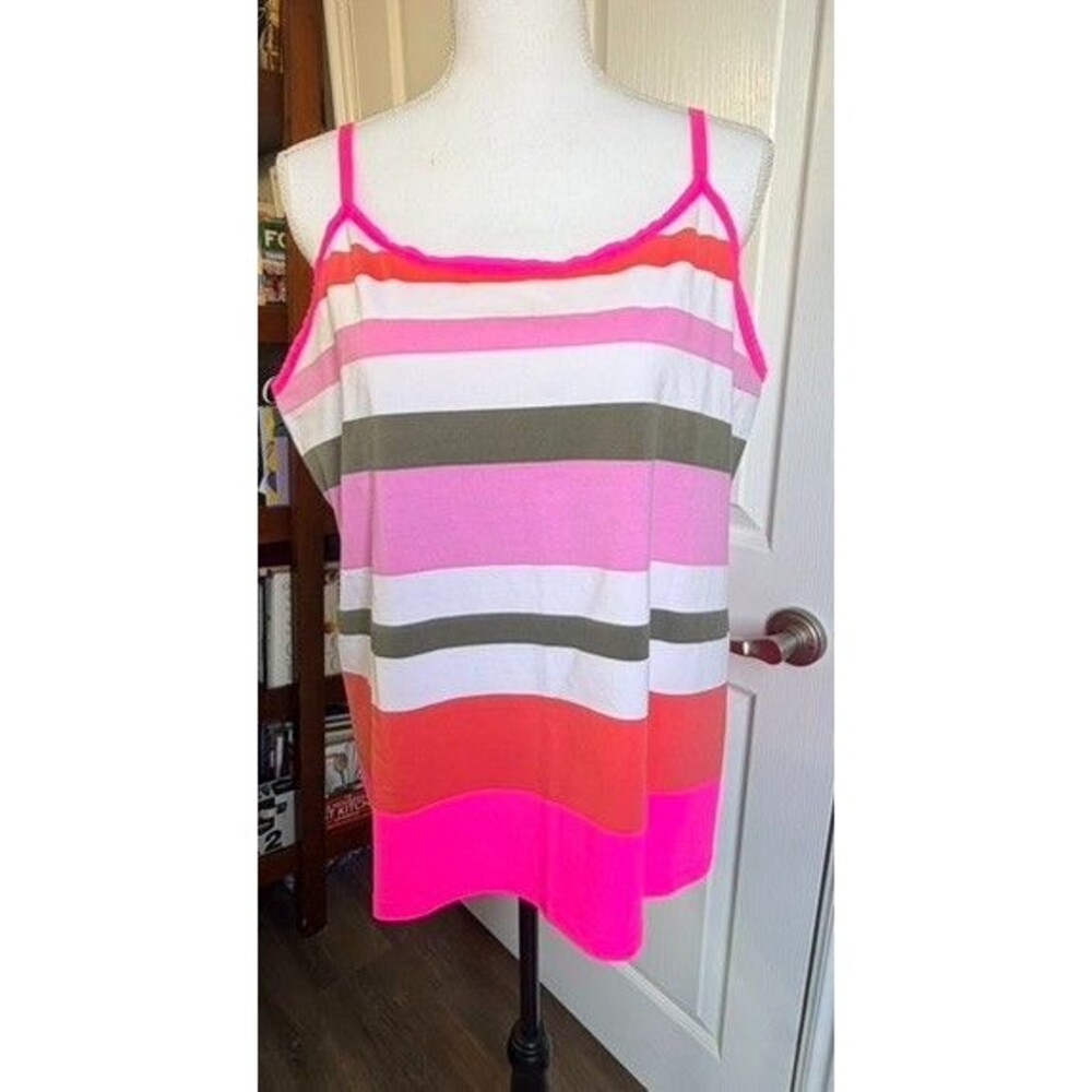 Lane Bryant Womens 18/20 Striped Tank‎ Top Pink White Adjustable Strap Plus Size